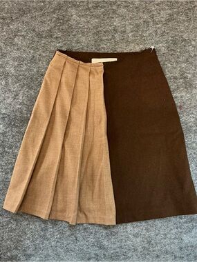 RA VIDE Two-Tone Wool Blend Brown Pleated A-Line Skirt Size S